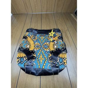 Isabella Fiore Black and Teal Patterned Shoulder Bag